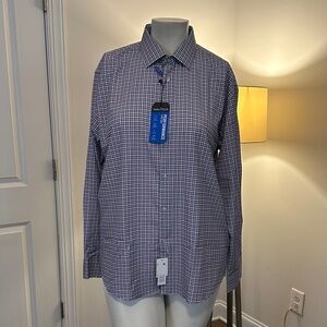 Nautica Men's Navy and White Checkered Shirt